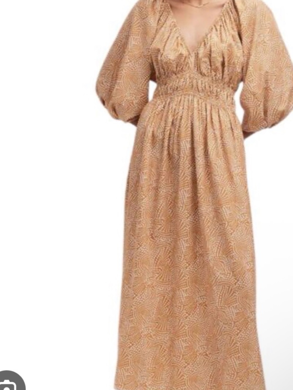 Madewell V Neck Ballon Sleeve Maxi Dress Spiral Dot Khaki Mustard Gold Sz 12